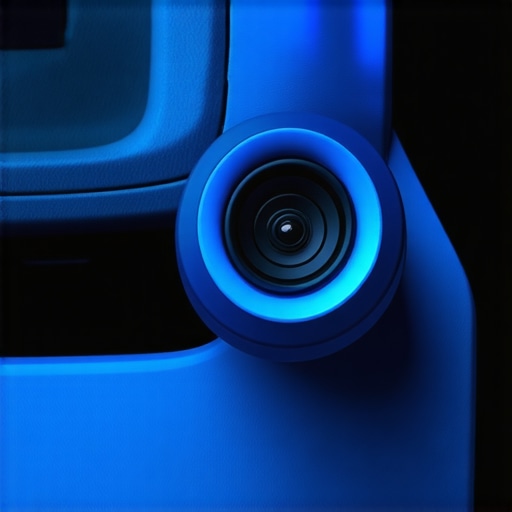 Testing car tweeter placement with mounting putty A tweeter held against a car A-pillar using blue putty for sound testing.