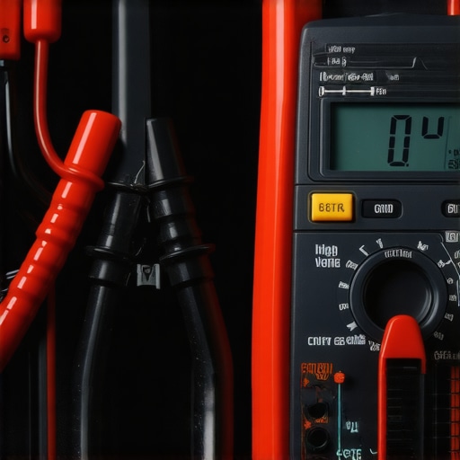Close-up of multimeter testing car battery for radio drain