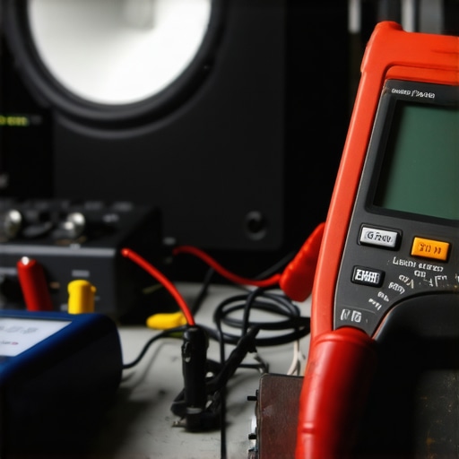 Using a digital multimeter to check the resistance of a speaker driver.