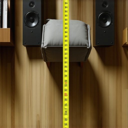 The Golden Triangle Speaker Setup Top-down diagram of a person using a tape measure to set up speakers in an equilateral triangle.