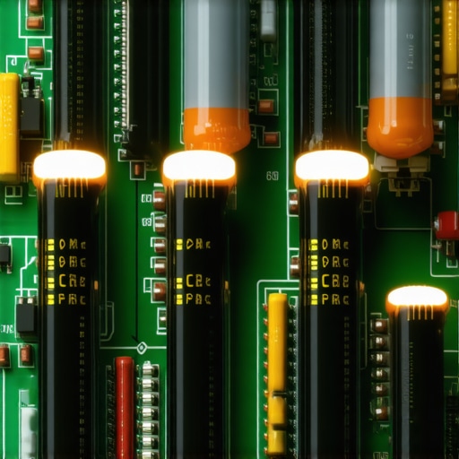 Close-up of internal amplifier circuitry showing high-quality capacitors and wiring for clean signal processing