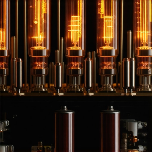 The Internal Nuances of High-End Audio Amplifiers Detailed view of vacuum tubes and electronic components inside a high-fidelity audio amplifier.
