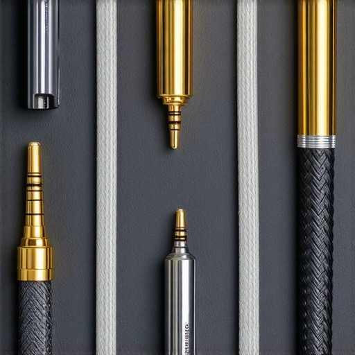 Several braided IEM cables and connectors shown in detail to illustrate audio accessory choices.