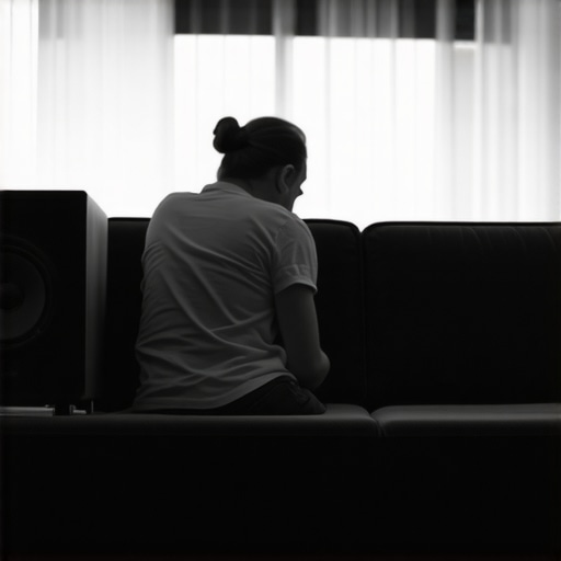 The Subwoofer Crawl Technique for Better Sound A person testing subwoofer placement by crawling on the floor with the speaker on the sofa.