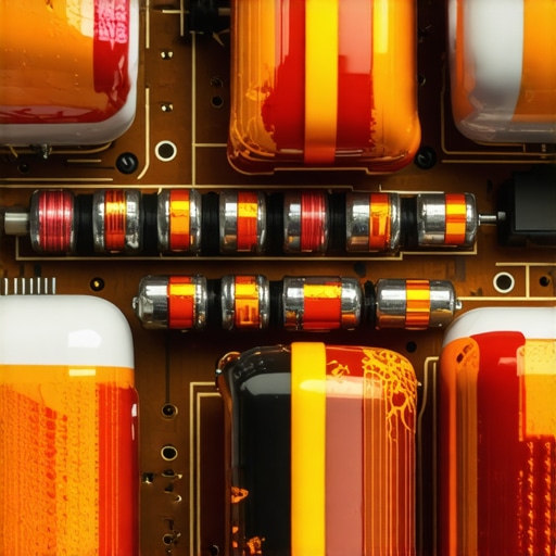 A thermal imaging view of an amplifier circuit board showing heat concentration areas.