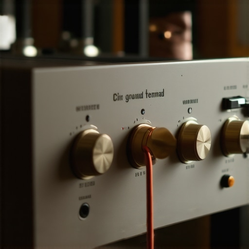 A person tightening a ground wire connection on a stereo receiver to stop audio hum