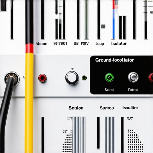 Close up of a ground loop isolator connected to a home theater receiver