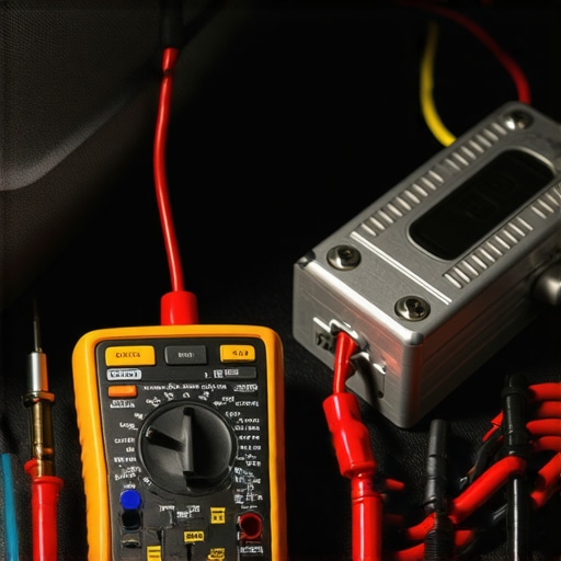 Troubleshooting car audio voltage drops Close-up of a multimeter testing a car battery for audio stability