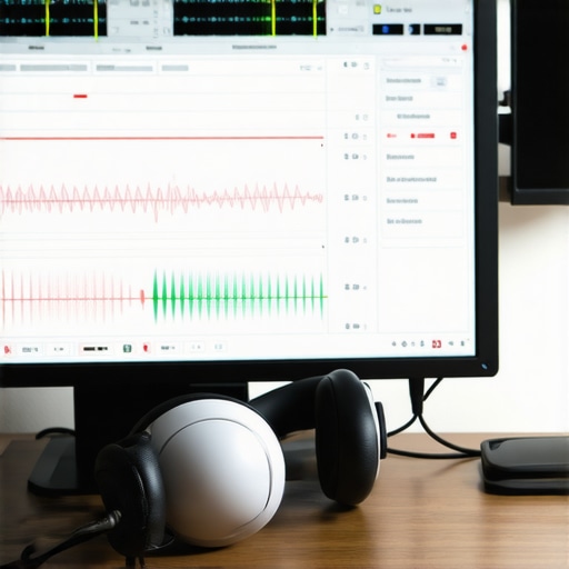A screenshot of EqualizerAPO software and studio headphones on a wooden desk.