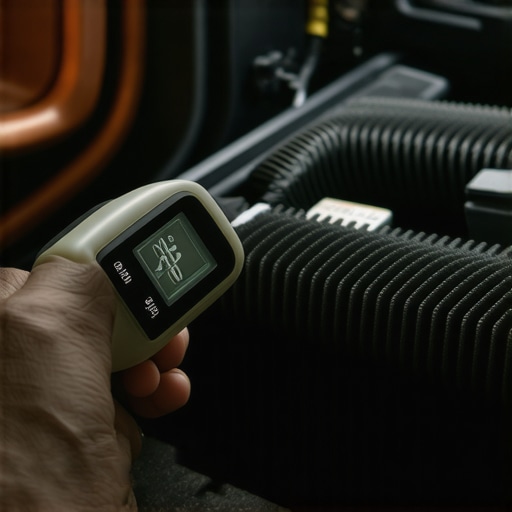 Technician checking the temperature of a car amplifier heatsink with an infrared thermometer gun.