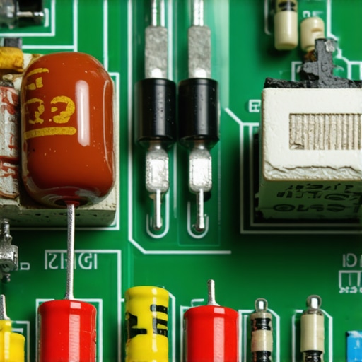 Close up of failing capacitor on a vintage circuit board next to a replacement