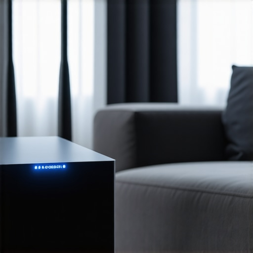 A wireless subwoofer placed near a WiFi router showing potential signal interference.